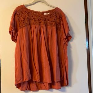 Stitchfix- salmon-orange top with lace detail